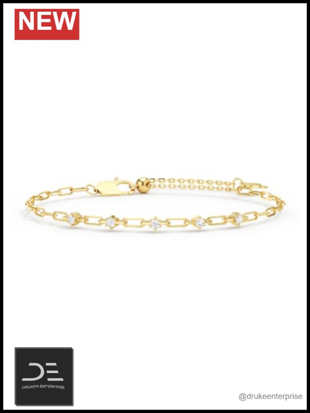 Sterling Silver Paperclip Bracelet with Moissanite, 6+2 Extender